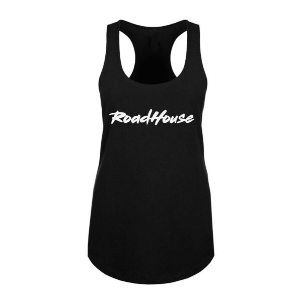 ROADHOUSE - Premium Racerback Tank Top - Black w/ White Print Thumbnail