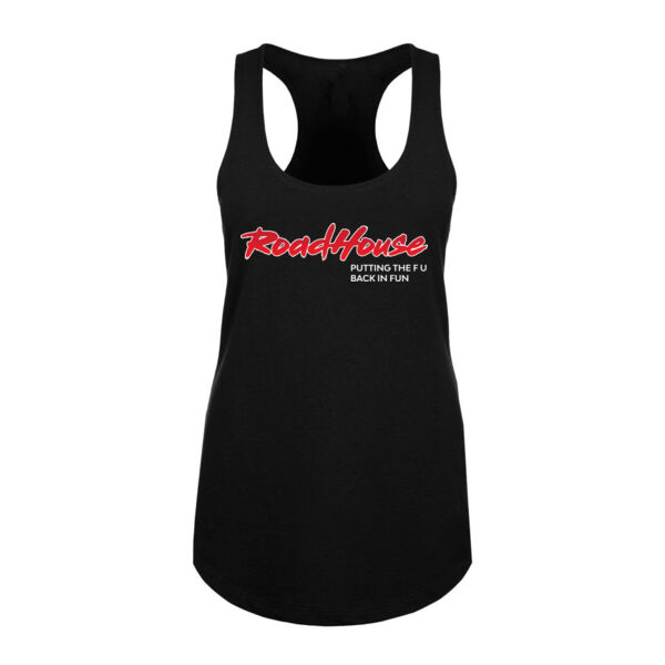 WE PUT THE F U BACK IN FUN - Premium Racerback Tank Top - Black Thumbnail